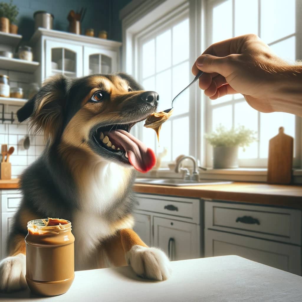 playful and loving moment between a dog and its favorite treat